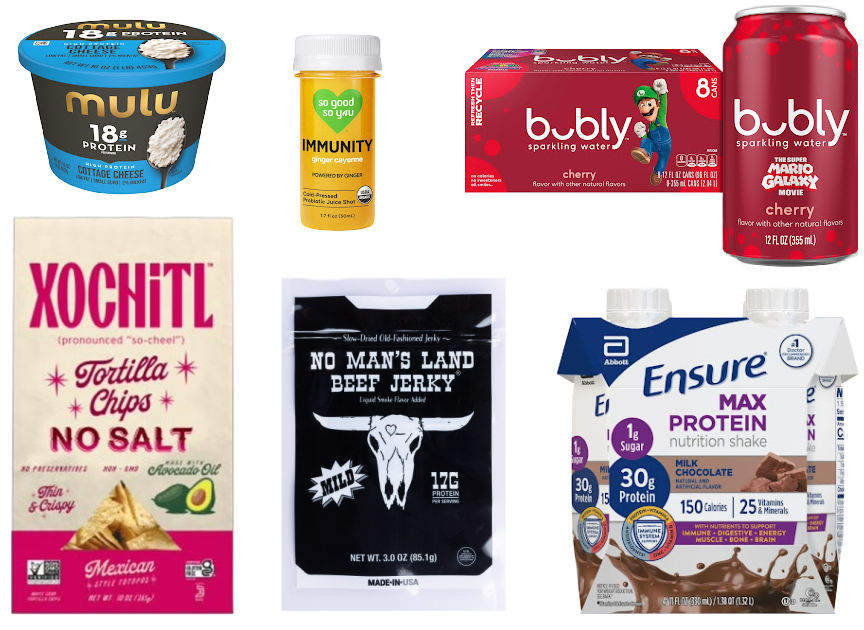 6 grocery items on a white background