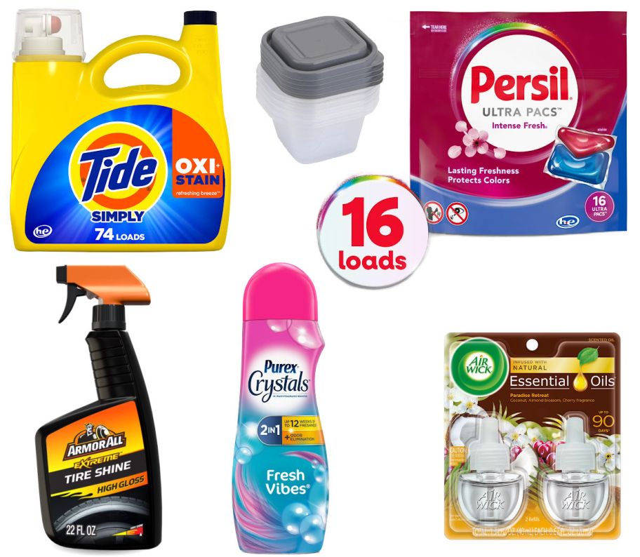 6 household items on a white background