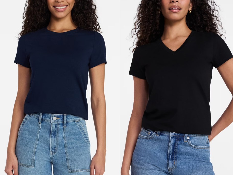 women wearing navy and black tees 