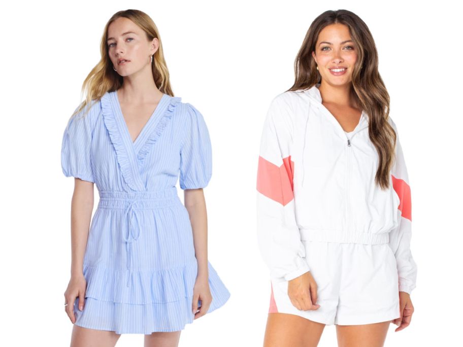 2 women from the waist up on a white background