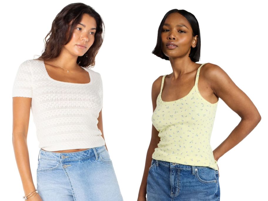 two women from the waist up on a white background