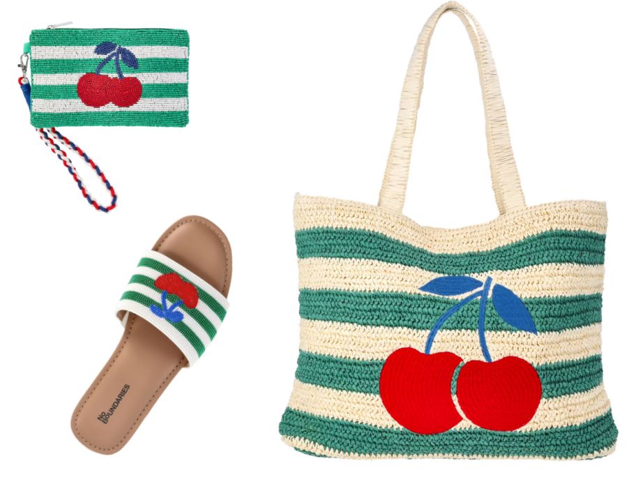green-striped beaded accessories on a white background