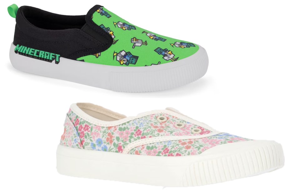 minecraft and rainbow kids slip on shoes