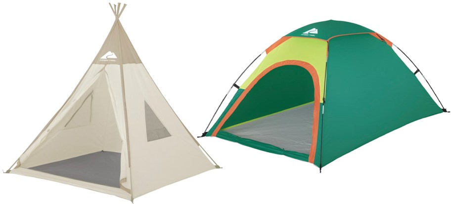 beige and green tents 