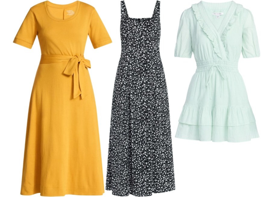 two womens midi dresses and a womens mini dress