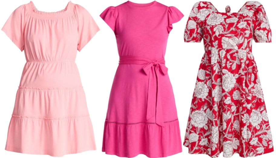 3 womens mini dresses in various styles and colors