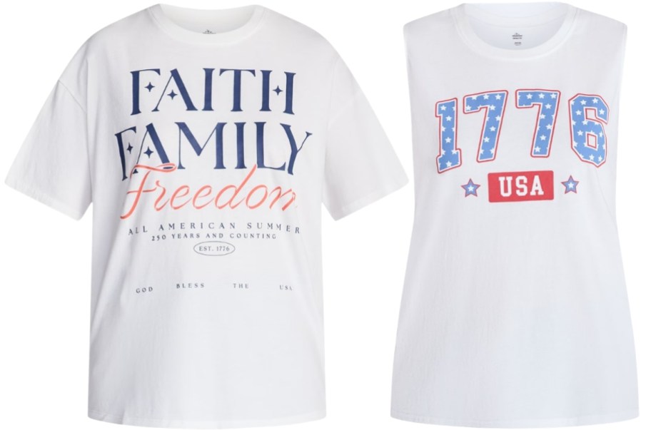 womens americana graphic tee and muscle shirt in white