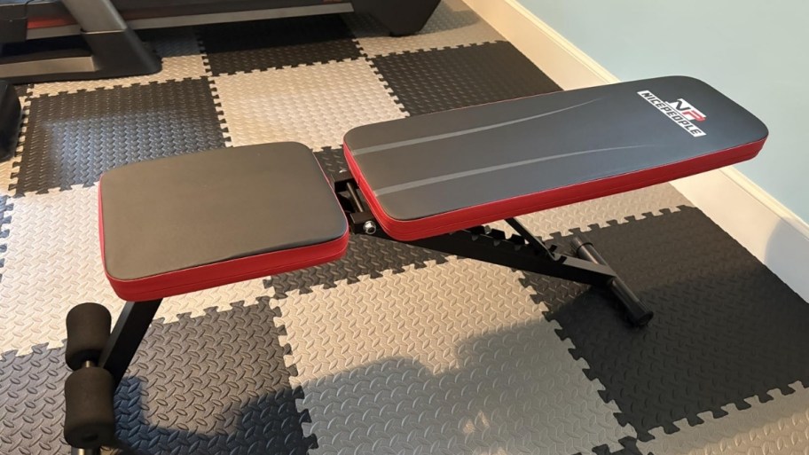 weight bench in a home gym