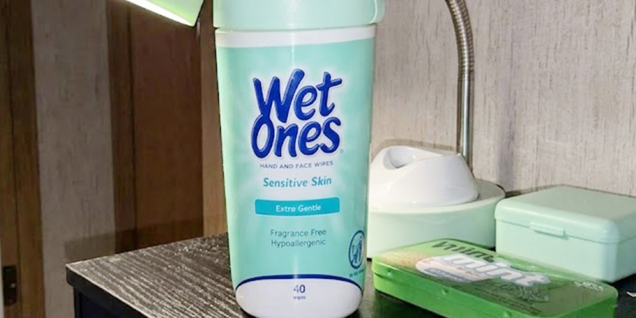 wet ones hand wipes canister on table