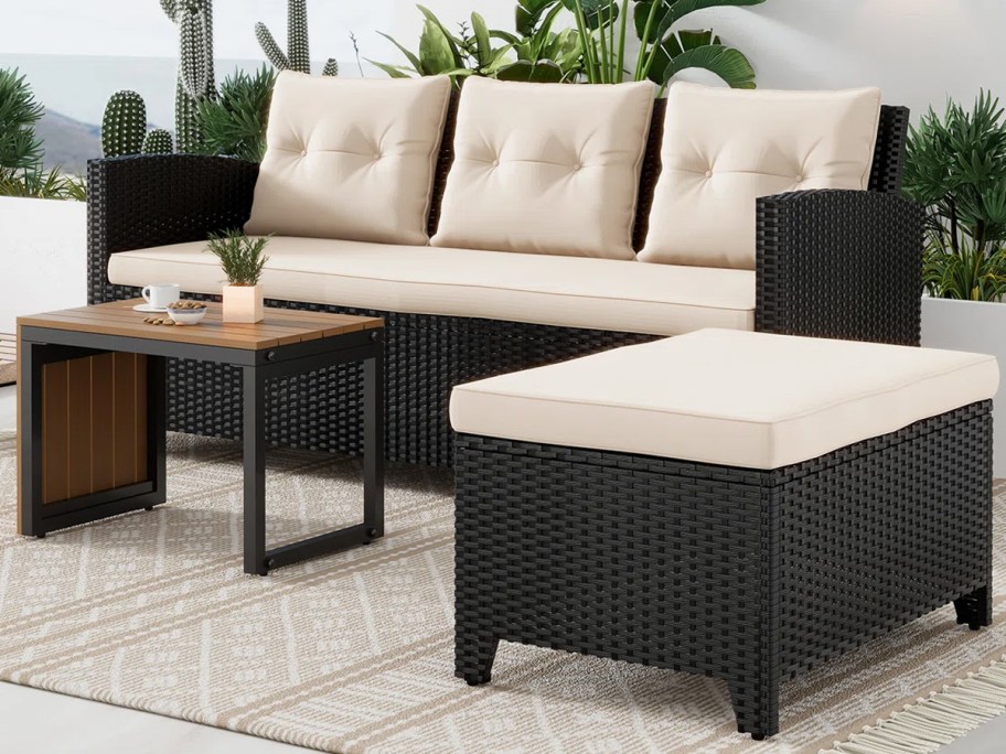 black and white conversation set on patio 