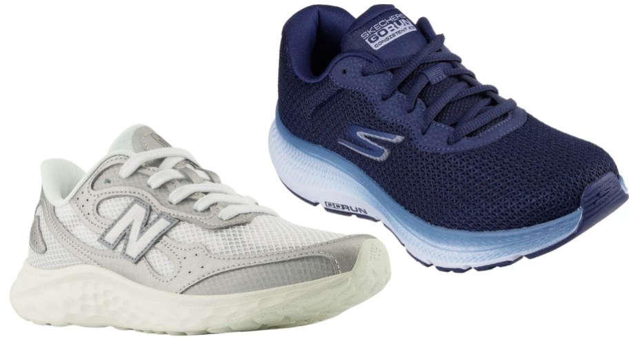 white and navy adult sneakers