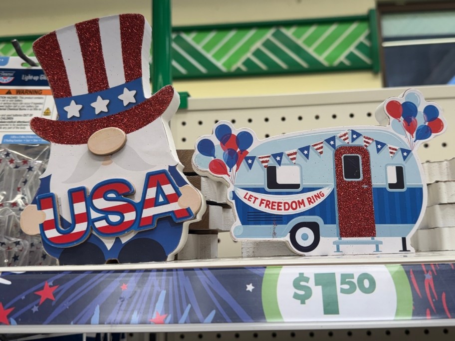 wooden uncle sam and wooden airstream camper tabletop decor