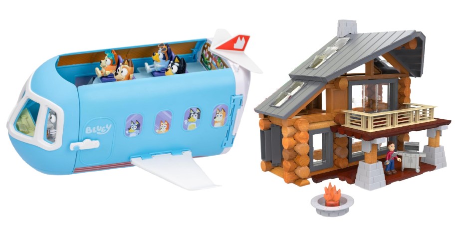 stock image of a toy plane and lincoln log set
