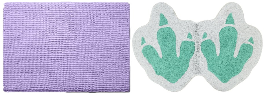 purple and dinosaur feet bathrugs 