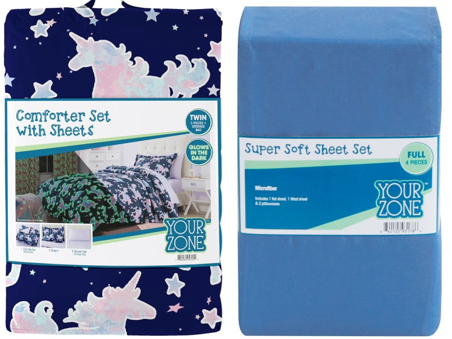 unicorn bedding and blue sheet set 