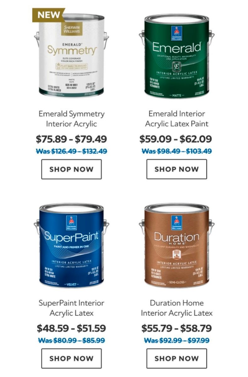 A screenshot of a sale on the Sherwin Williams website.