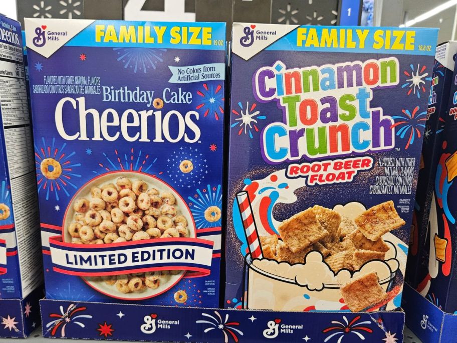 Limited edition Birthday Cake Cheerios and Root Beer Float Cinnamon Toast Crunch