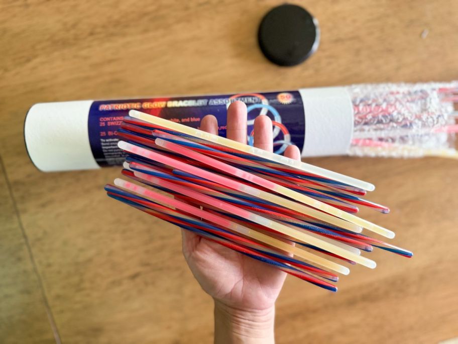 8" Bulk 50-Piece Patriotic Glow Tri-Color Bracelets