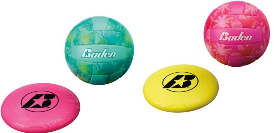 Stock images of two ALDI Bech Volleyball and Frisbee sets