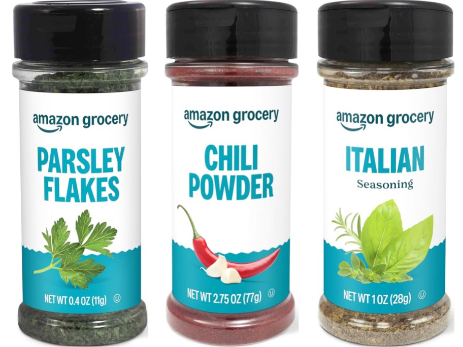 bottles of parsley, chili powder, and italian seasonings