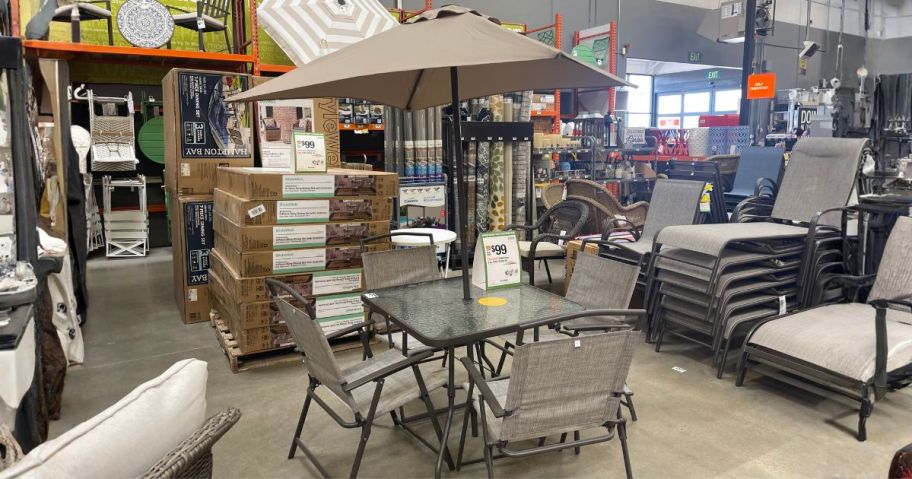 Amberview 6-Piece Sling Folding Outdoor Dining Set w/ Umbrella in store
