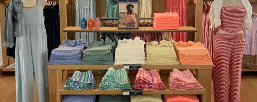 American Eagle Tees and Jumpsuits on display at a store