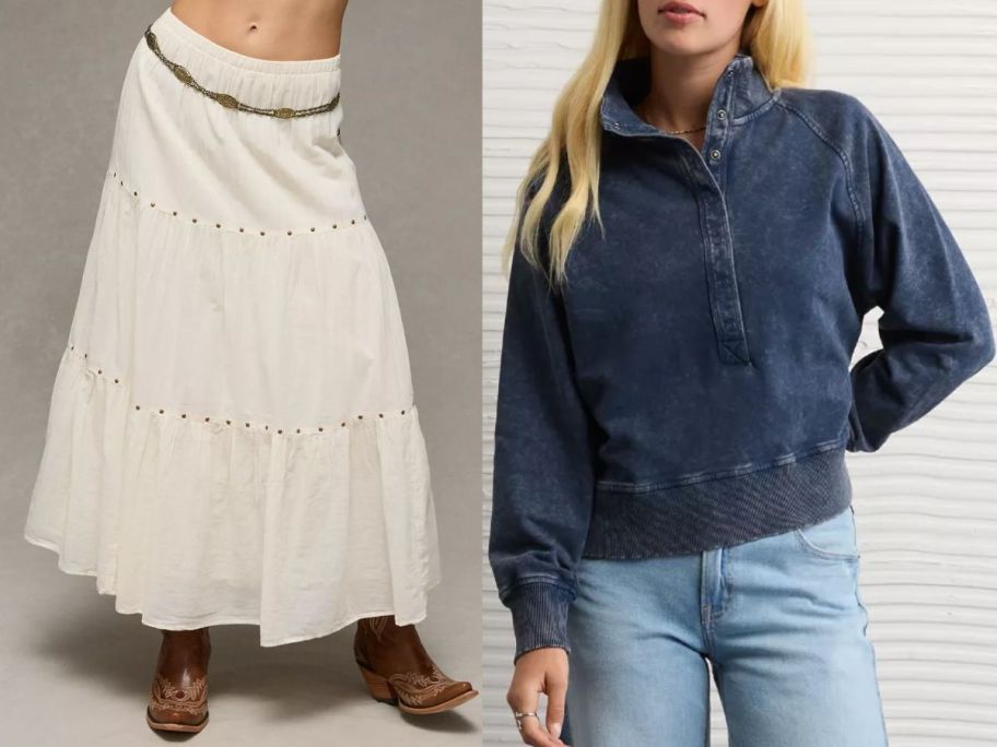 Stock images of two women wearing American Eagle Clothing