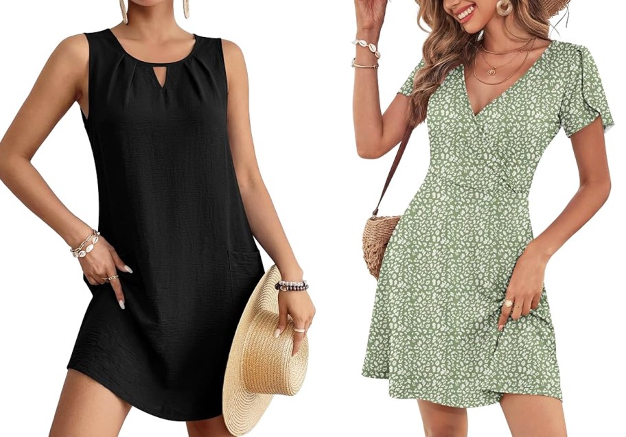 women in black and green desses