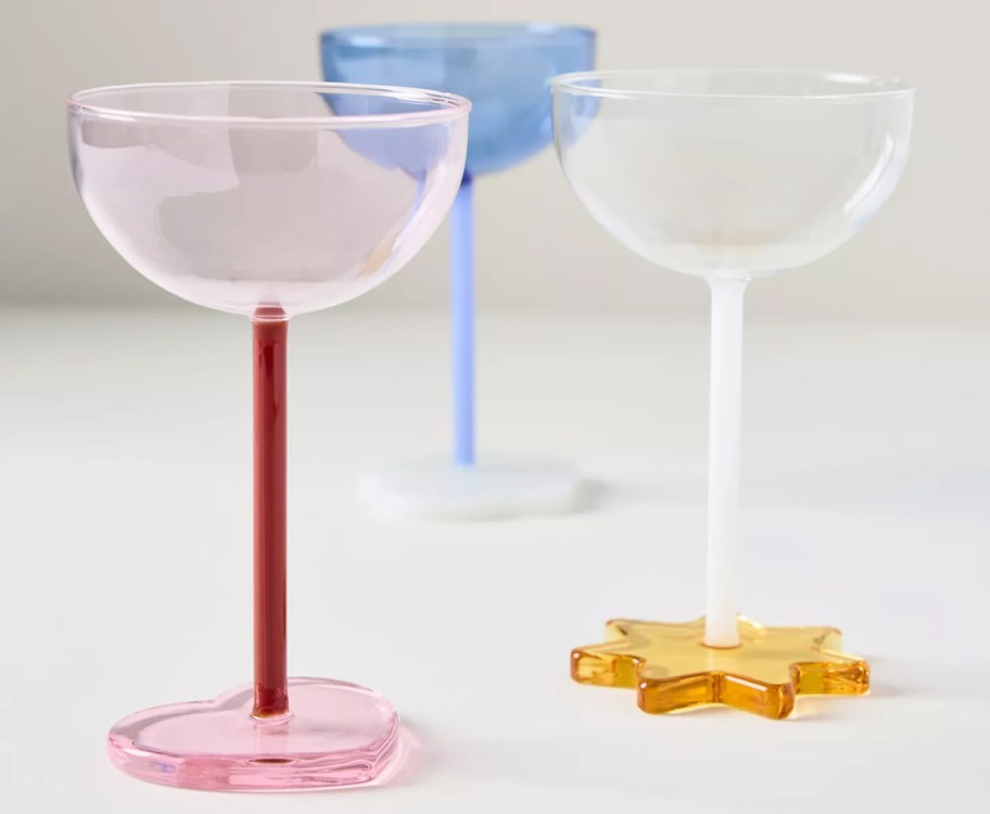 colorful stemmed glassware with heart and star bases