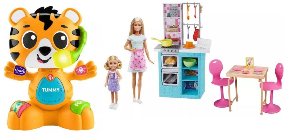 Stock images of a Fisher Price Linkimals Tiger and Barbie Kitchen Playset