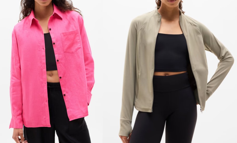 two women in pink and olive green jackets