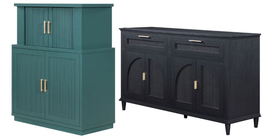 Beautiful Drew Bar Cabinet and Rattan Media Console