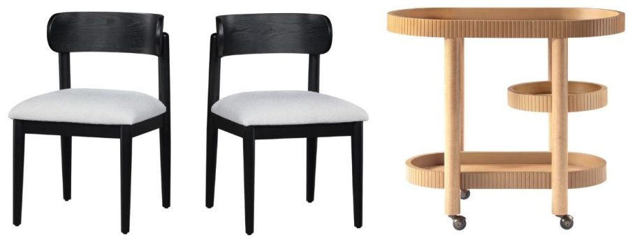 Beautiful Drew Dining Room Chair 2-Pack and Bar Cart