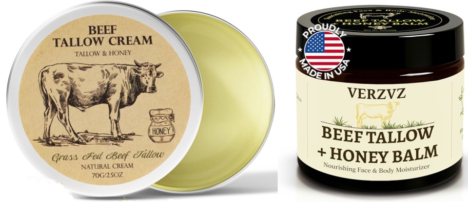 two jars of beef tallow creams