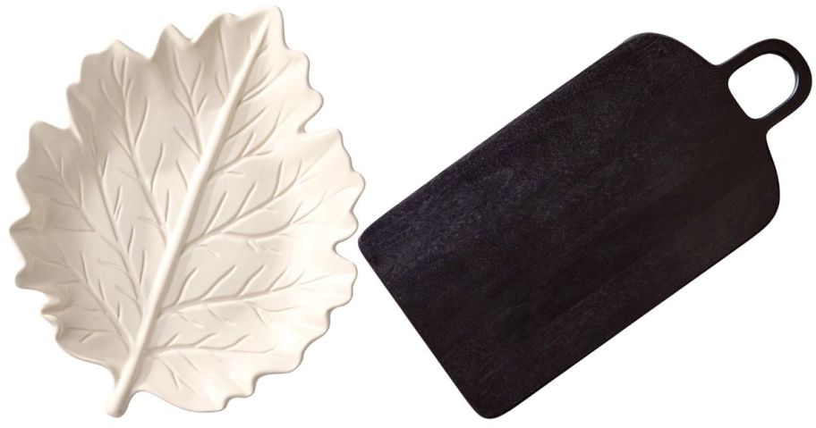 Better Homes & Gardens Sculpted Leaf-Shaped Platter and Black Wood Serving Board