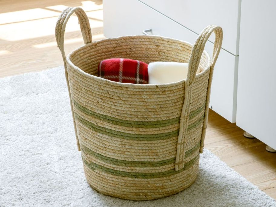 A large round Better homes and gardens storage basket