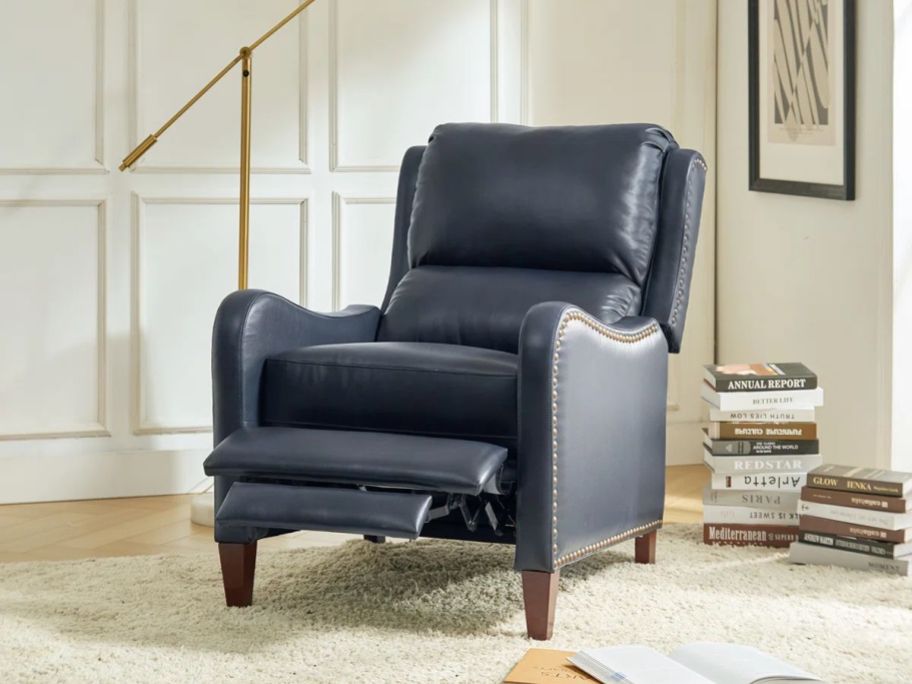 Birch Lane Beecher Traditional Wide Genuine Leather Manual Club Recliner in living room