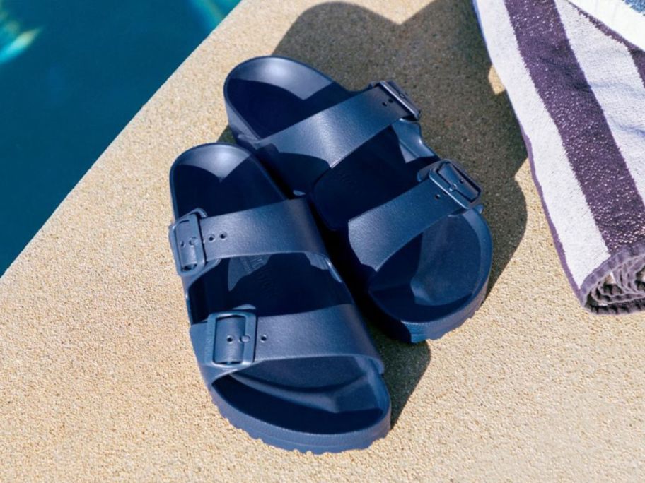 Birkenstock Arizona EVA Lightweight Sandals next to pool
