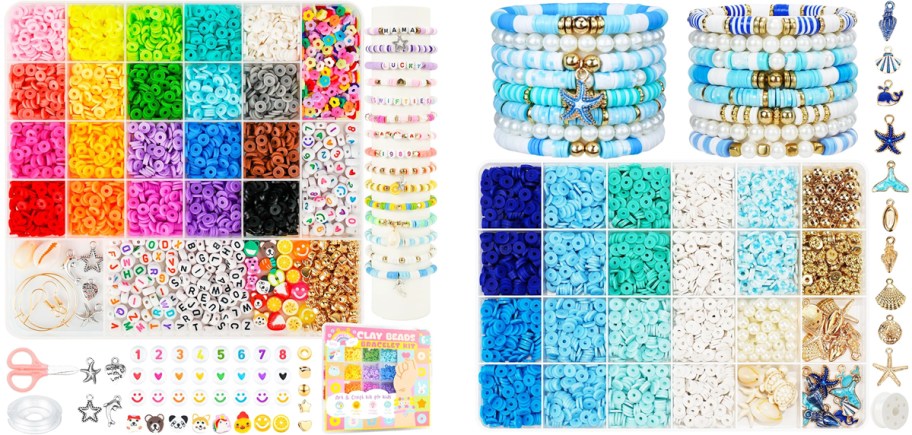 rainbow and blue themed bracelet making kits