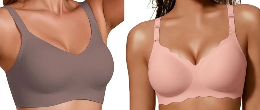 women in brown and pink bras