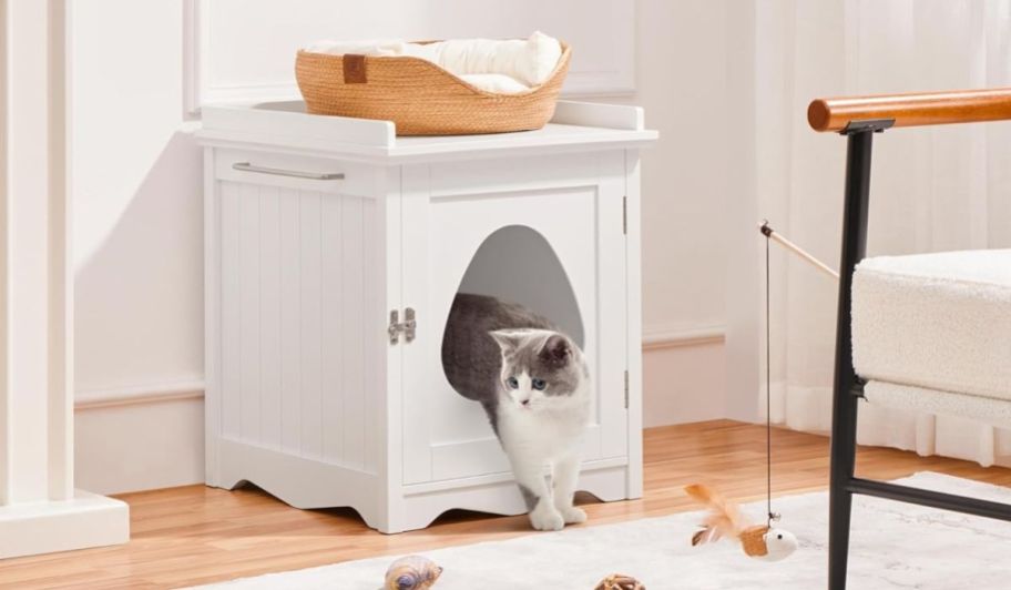 Cat home night stand in whtie