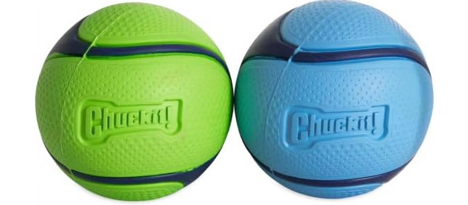 green and blue chuckit balls