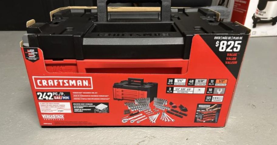 Craftsman Versastack 242-Piece Metric & Standard Mechanics Tool Set w/ Hard Case on work bench