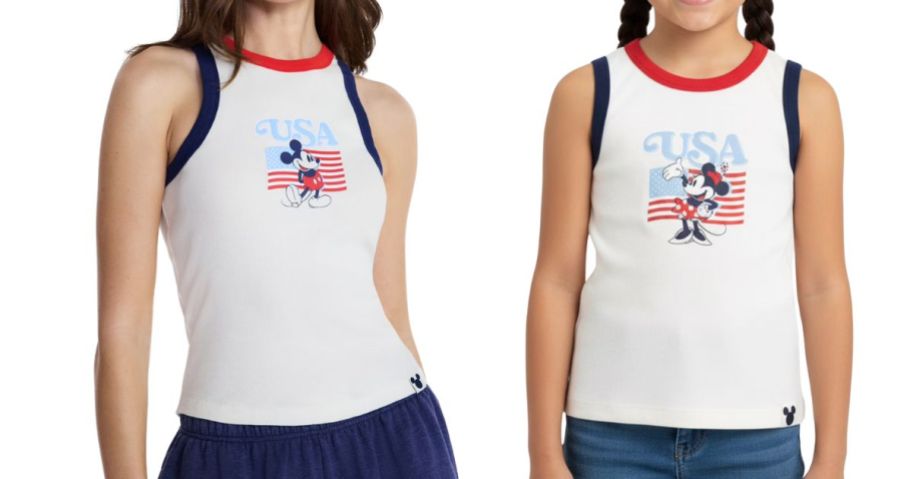 a woman and a girl wearing Disney Mickey Americana USA Flag Graphic Tank Tops