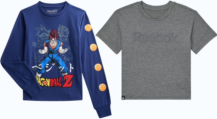 boys longsleeve graphic tee and girls cropped tee