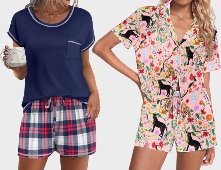 two women in summer pajama sets