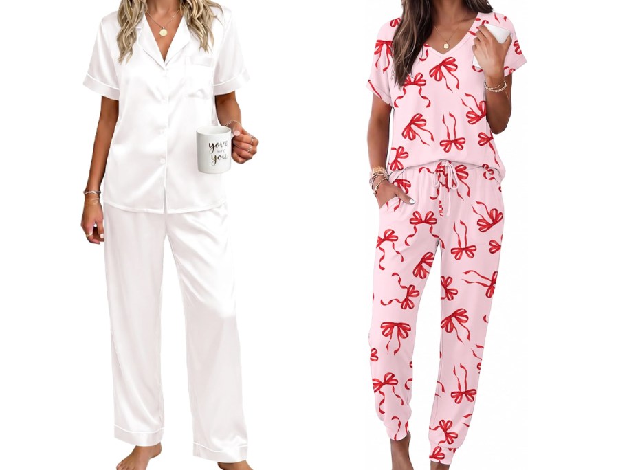 women in white and pink pajama sets