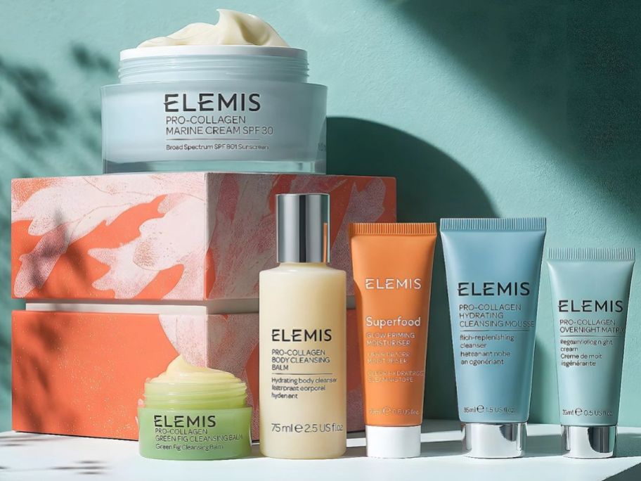 A set with six Elemis Skincare products