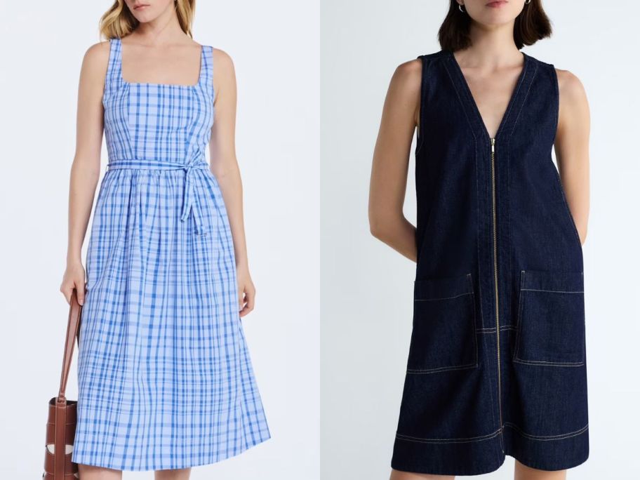 Stock images of two women wearing Free Assembly Dresses