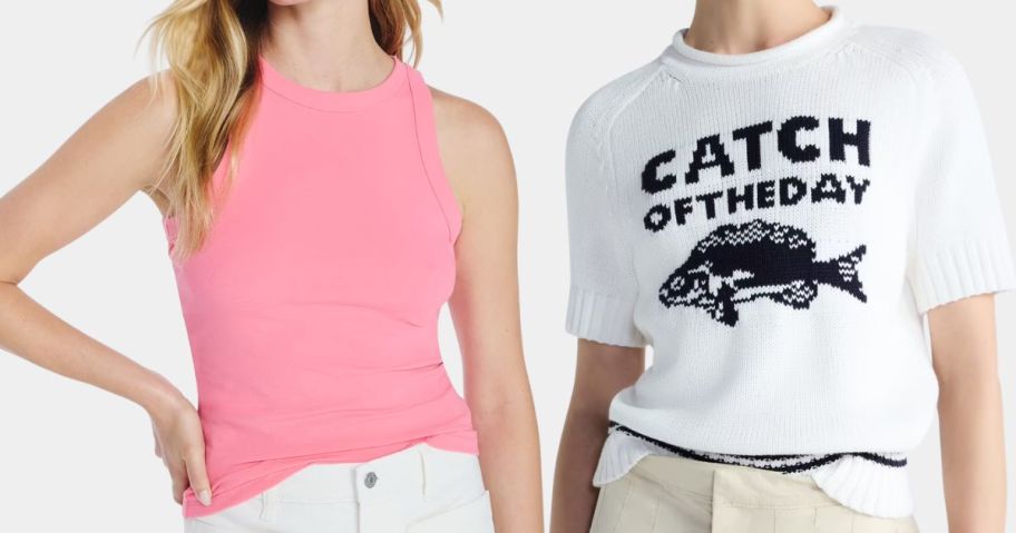 Free Assembly Women's Cutaway Tank and Short Sleeve Sweater